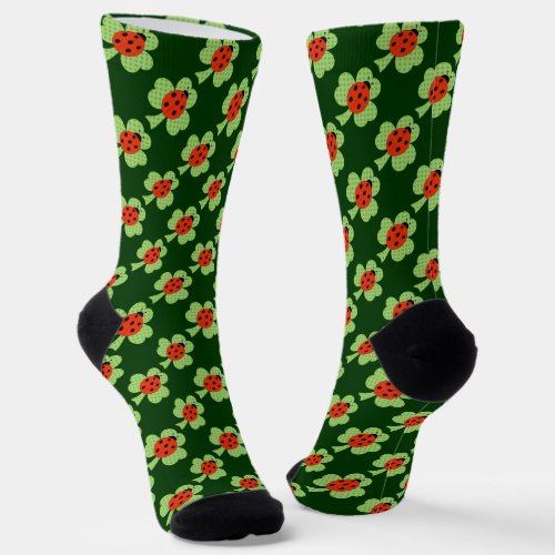 Shamrock Ladybug Polka dots St Patrick Day pattern Socks