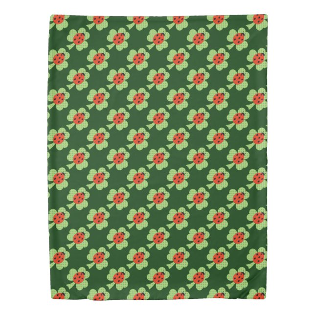 Shamrock Ladybugs Polka dots pattern Reversible Duvet Cover (Front)