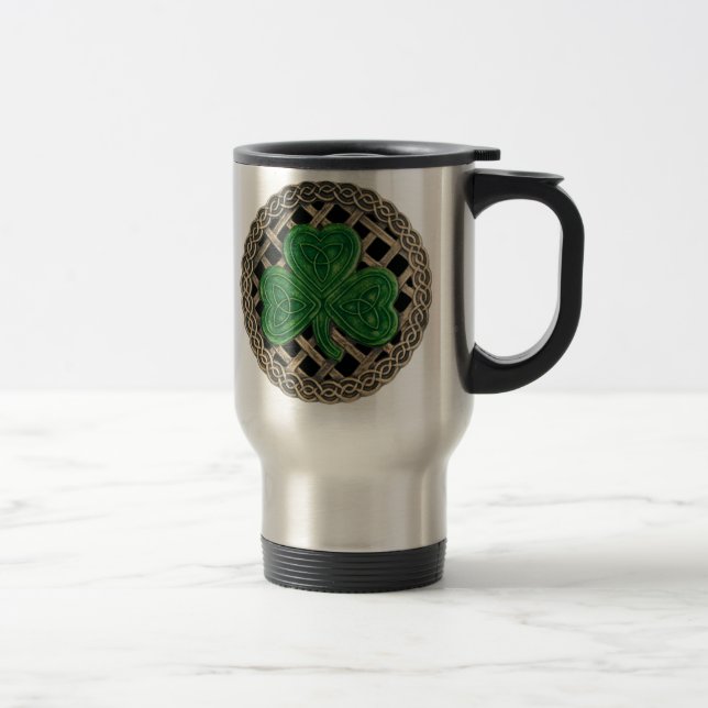 Shamrock, Lattice And Celtic Knots On Black Mug (Right)