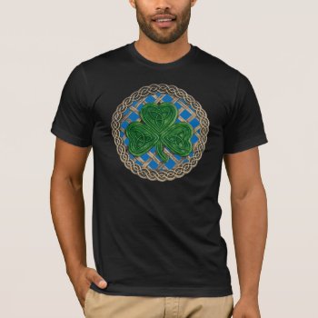 Shamrock  Lattice And Celtic Knots On Blue Shirt by atteestude at Zazzle
