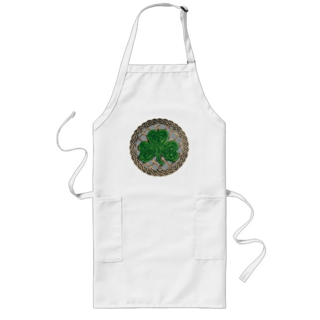 Shamrock, Lattice And Celtic Knots On Gray Apron (Front)