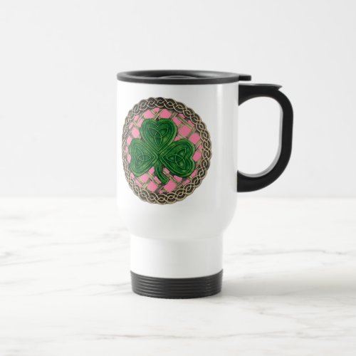 Shamrock Lattice And Celtic Knots On Pink Mug