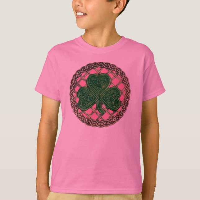 Shamrock Lattice And Celtic Knots On Pink Shirt (Front)