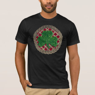Shamrock, Lattice And Celtic Knots On Red Shirt