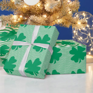 Shamrock Leaf Green Stripes St Patrick's Day 2024 Wrapping Paper