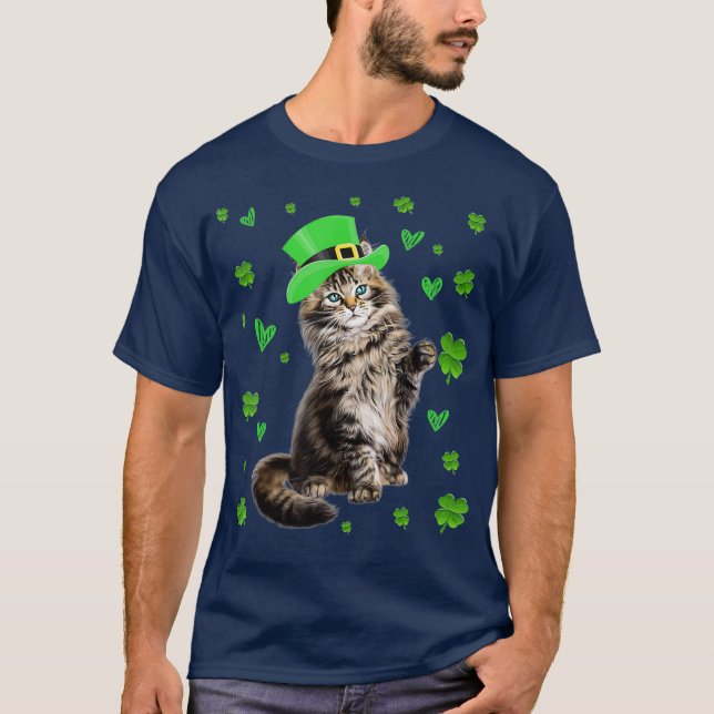 Shamrock Leprechaun Cat St Patricks Day Irish T-Shirt (Front)