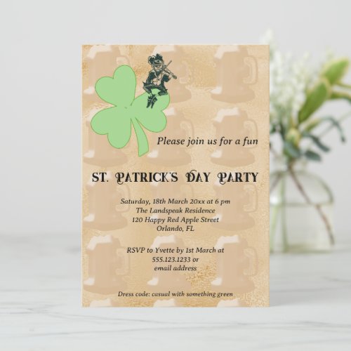 Shamrock  Leprechaun St Patricks Day Party Invitation