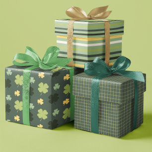 Shamrock & Lines Festive Green & Yellow set of 3 Wrapping Paper Sheets