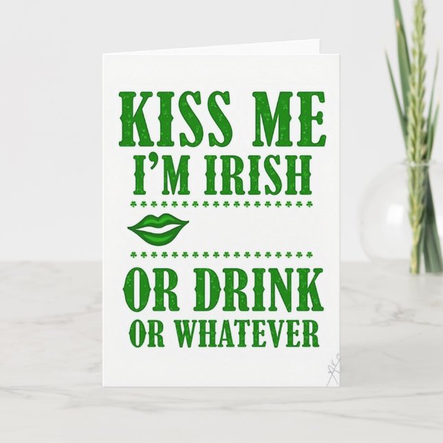 Shamrock Lips Kiss Me Irish Card (Front)