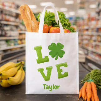 Shamrock LOVE Lucky Clover Reusable Grocery Bag