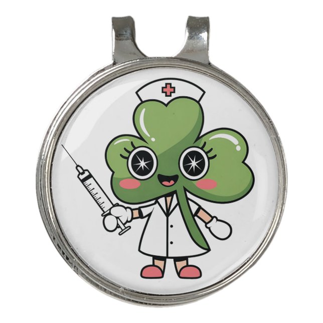 Shamrock Lucky Charm Nurse Kawaii Lucky Charm Golf Hat Clip (Front)