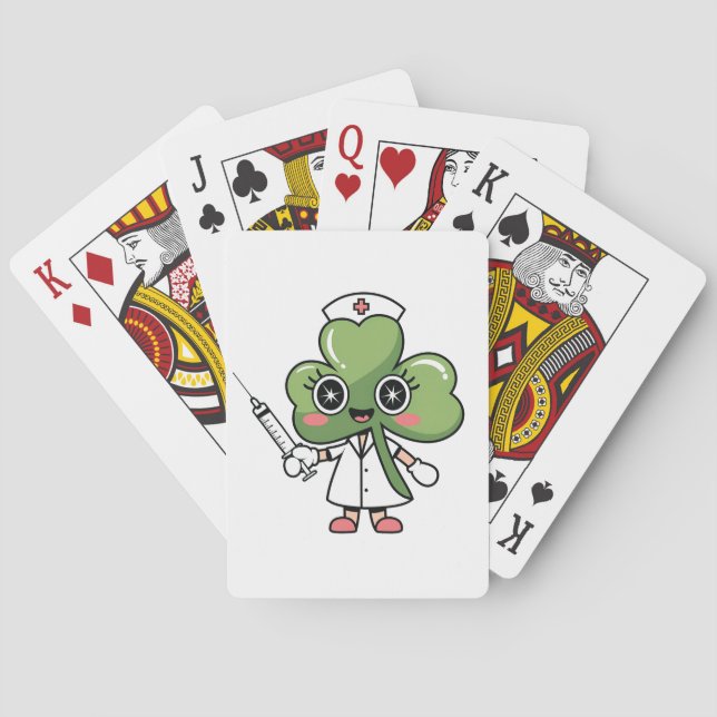 Shamrock Lucky Charm Nurse Kawaii Lucky Charm Poker Cards (Back)