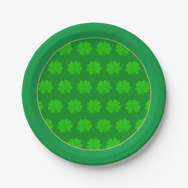 Shamrock & Lucky Clover Leaf /Irish St Patrick Pap Paper Plates (Front)