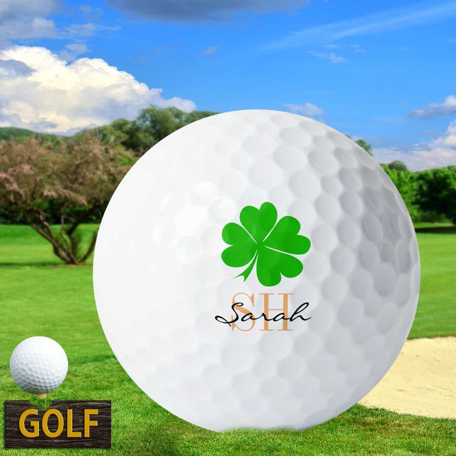 Shamrock & Lucky Clover leaf monogrammed / Irish  Golf Balls (Creator Uploaded)