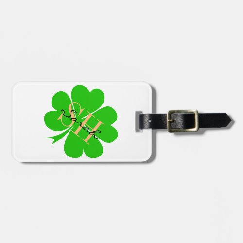 Shamrock  Lucky Clover leaf monogrammed  Irish L Luggage Tag