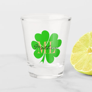 Shamrock & Lucky Clover leaf monogrammed / Irish Shot Glass