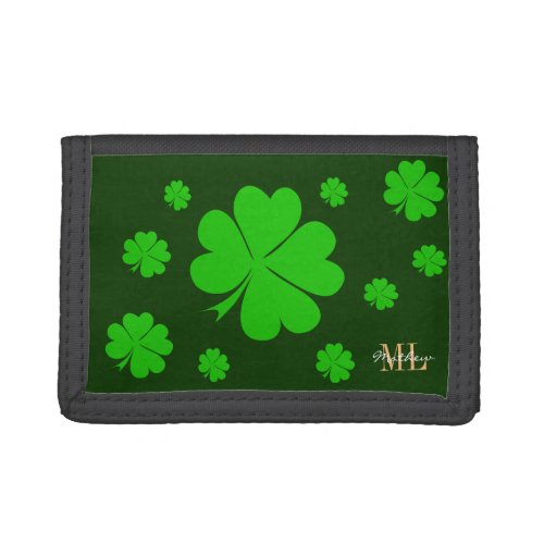 Shamrock  Lucky Clover leaf monogrammed  Irish Trifold Wallet