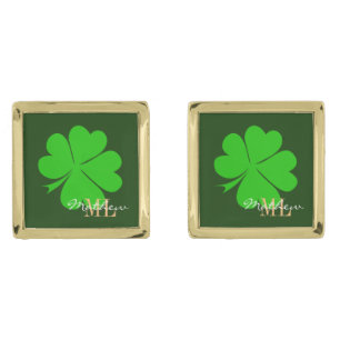 Shamrock & Lucky Clover monogrammed / St Patricks  Cufflinks