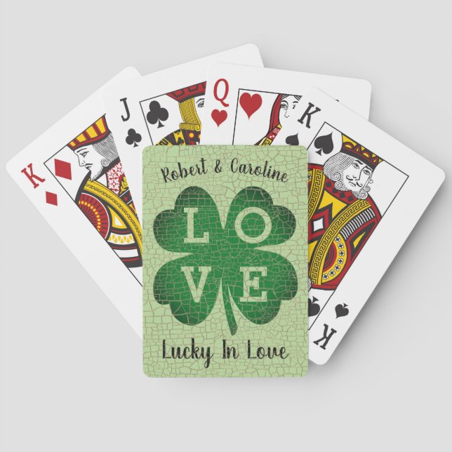 Shamrock Lucky in Love Monogrammed Names Poker Cards (Back)