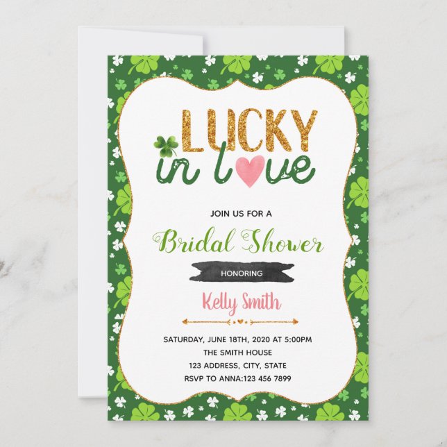 Shamrock lucky in love shower party invitation (Front)