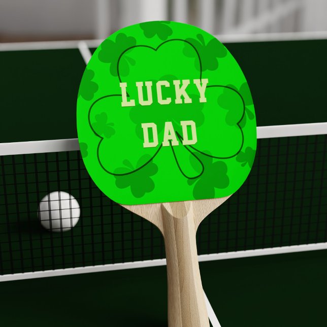 Shamrock Lucky Irish Clover Green Ping Pong Paddle (Add your name and be lucky too with this lucky shamrock ping ping paddle)