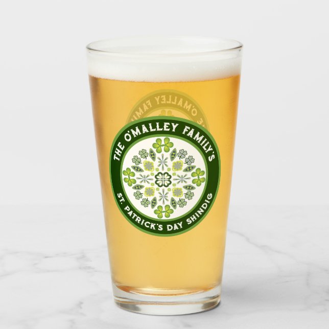Shamrock Mandala St. Patrick's Day Family Party Glass (Front Filled)