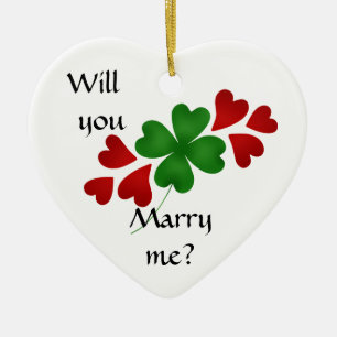 Shamrock marriage proposal ceramic ornament