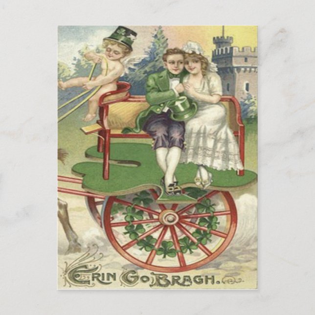 Shamrock Married Couple Horse Carriage Cherub Postcard (Front)