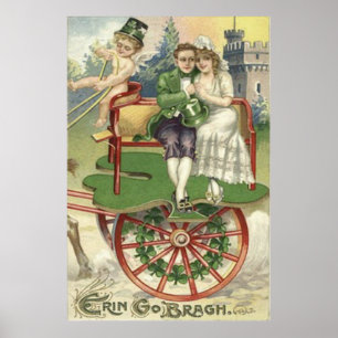 Shamrock Married Couple Horse Carriage Cherub Poster