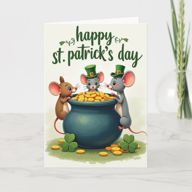 Shamrock Mice Gold Pot Card (Front)