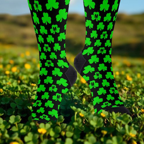 Shamrock Monogram Black St Patrick's Day Socks