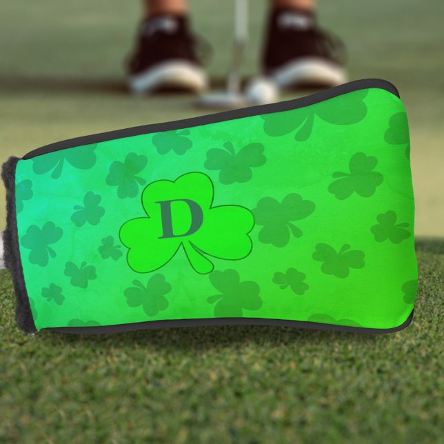 Shamrock Monogram Green Clover Golf Head Cover (Have the luck of the Irish when you play your next round of golf. Just add your initial)