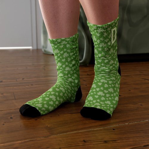 Shamrock Monogrammed Green Clover Pattern Unisex Socks
