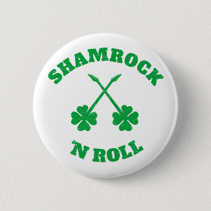 Shamrock 'n Roll Grunge Pinback Button