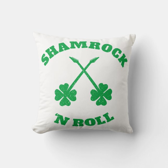 Shamrock 'n Roll Grunge Throw Pillow (Front)