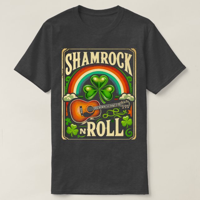 Shamrock n Roll Guitar St Patricks Day Men Women K T-Shirt (Design Front)