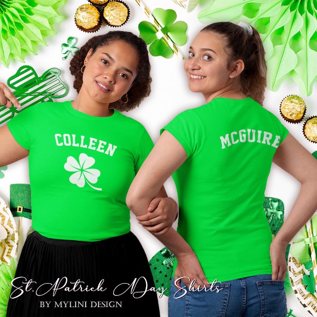 Shamrock Name Front and BacK St Patrick's Day T-Shirt (Creator Uploaded)