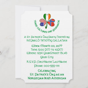 Shamrock Norway Ireland USA Flag Personalize Text Invitation