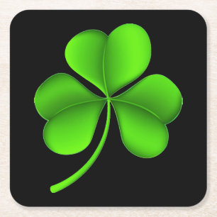 Shamrock on Black coastercnt Square Paper Coaster