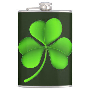 Shamrock on dark green flacnt flask