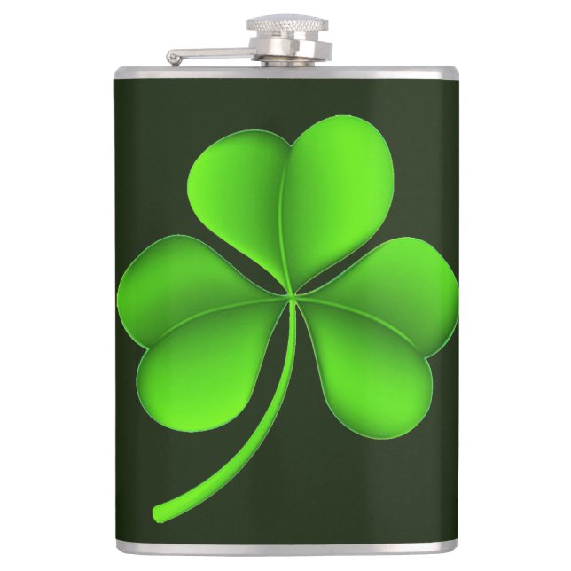 Shamrock on dark green flacnt flask (Front)