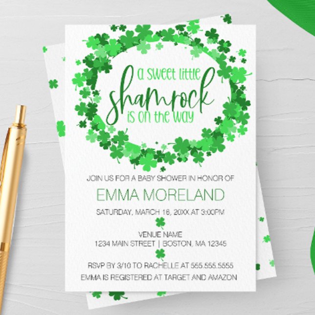 Shamrock on the way, St Patrick's Day Baby Shower Invitation (Creator Uploaded)