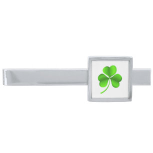 Shamrock on white tbcnt silver finish tie bar