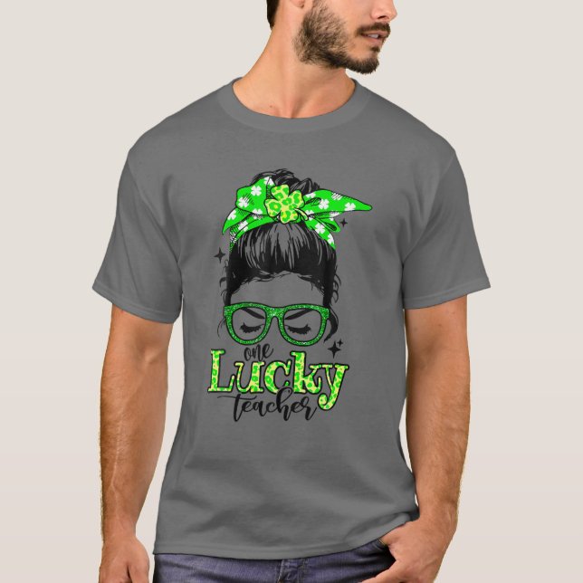 Shamrock One Lucky Teacher St. Patrick's Day Schoo T-Shirt (Front)
