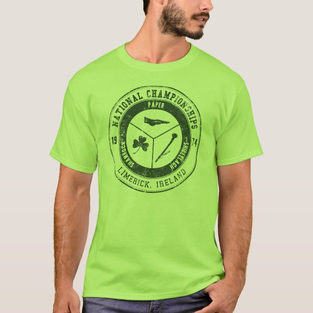 Shamrock, Paper, Shillelagh Championships T-Shirt (Front)