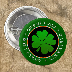 Shamrock, Patriotic Ireland & Kiss, Irish Flag Button