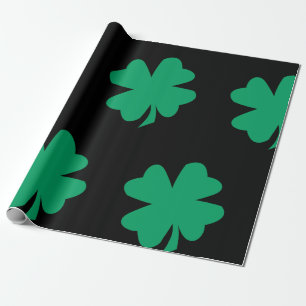 Shamrock Pattern Black Green St Patrick's Day 2024 Wrapping Paper