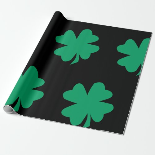 Shamrock Pattern Black Green St Patricks Day 2024 Wrapping Paper