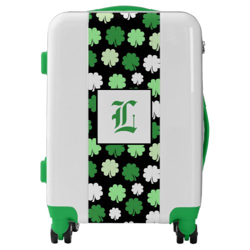 Shamrock Pattern Four Leaf Clover Irish Monogram Luggage