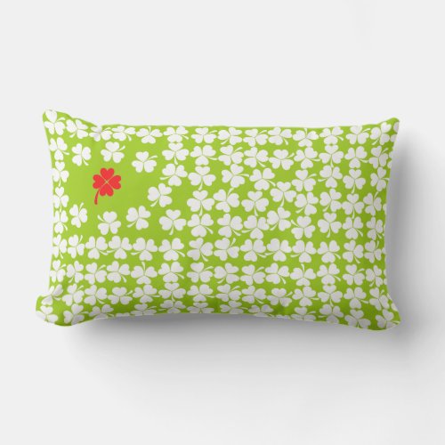 Shamrock pattern four leaf clover spring lumbar pillow